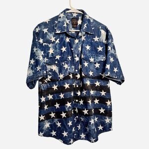 Cotton Traders Sport Mens Large Patriotic Star Acid Wash Western Peral Snap
